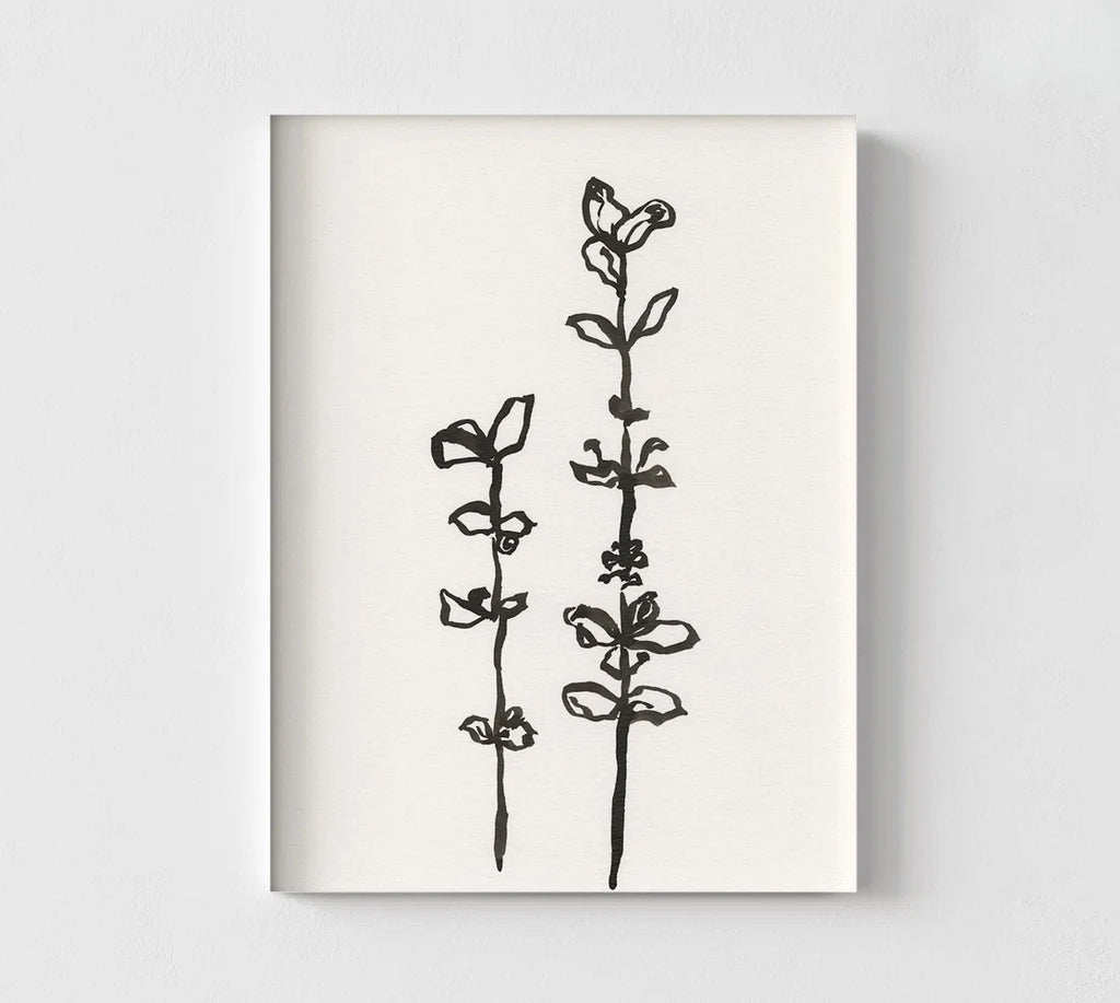 Edgartown Delicate Black And White Leaf Print, Leaves Sketch Artwork Print, Black And White Nature Print, Minimalist Bedroom Plants Print