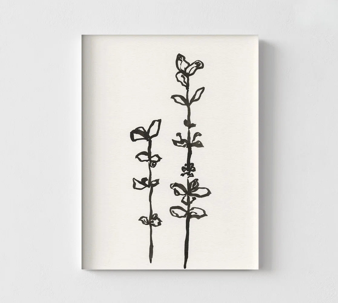 Edgartown Delicate Black And White Leaf Print, Leaves Sketch Artwork Print, Black And White Nature Print, Minimalist Bedroom Plants Print